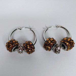 Gold Crystal Metal Lined Beaded Silver Hoop Statement Dangle Drop Earrings